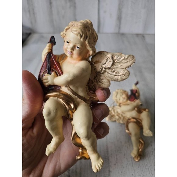Vintage hanging cherub angel baby musical banjo Xmas Nativity statue religious d - Picture 7 of 14